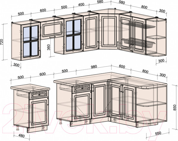 Изображение товара Кухонный гарнитур Интерлиния Мила Шато 1.7x2.6 правая (пепел/пепел/опал светлый)