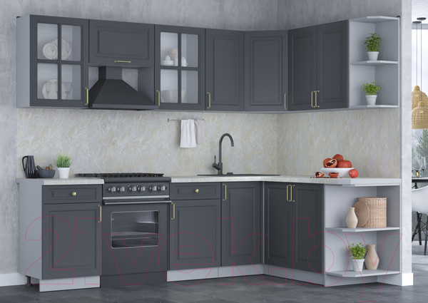 Изображение товара Кухонный гарнитур Интерлиния Мила Шато 1.7x2.6 правая (пепел/пепел/опал светлый)