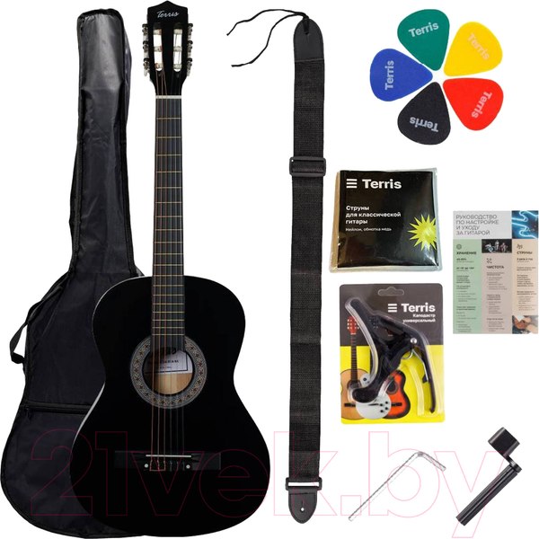 Акустическая гитара Terris TC-038 BK Starter Pack + комплект аксессуаров