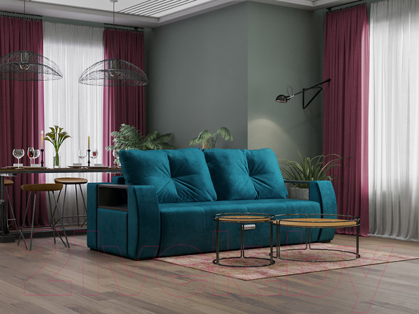 Изображение товара Диван Mebel-Ars Еврокнижка Мальтида (бархат сине-зеленый Star Velvet 43 Black Green)