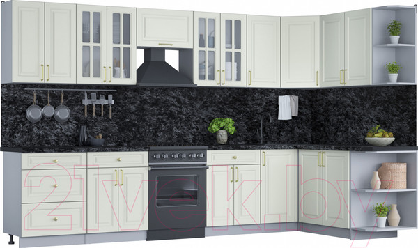Изображение товара Кухонный гарнитур Интерлиния Мила Шато 1.7x3.4 правая (белый/белый/кастилло темный)
