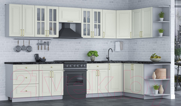 Изображение товара Кухонный гарнитур Интерлиния Мила Шато 1.7x3.4 правая (белый/белый/кастилло темный)