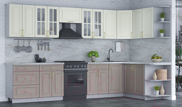 Изображение товара Кухонный гарнитур Интерлиния Мила Шато 1.7x3.4 правая (белый/луна/серый каспий)