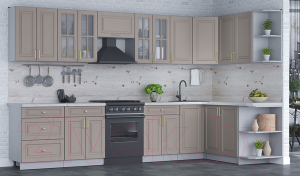 Изображение товара Кухонный гарнитур Интерлиния Мила Шато 1.7x3.4 правая (луна/луна/бискайская сосна)