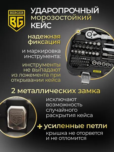 Изображение товара Универсальный набор инструментов BERGER 1/2"-1/4" / BG135-1214 (135 предметов)