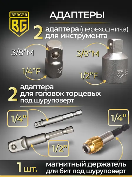 Изображение товара Универсальный набор инструментов BERGER 1/2"-1/4" / BG135-1214 (135 предметов)