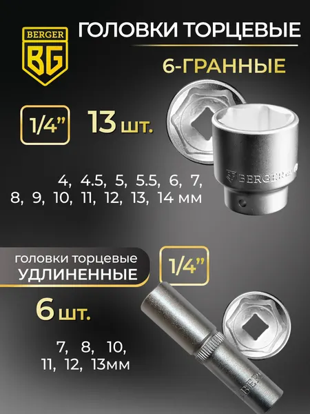 Изображение товара Универсальный набор инструментов BERGER 1/2"-1/4" / BG135-1214 (135 предметов)