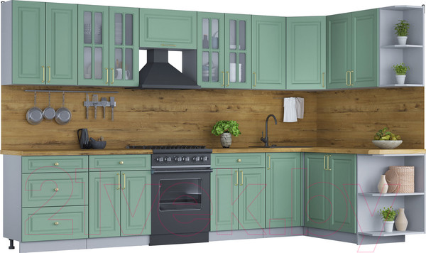 Изображение товара Кухонный гарнитур Интерлиния Мила Шато 1.7x3.4 правая (мята/мята/дуб бунратти)