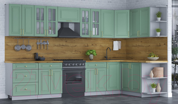 Изображение товара Кухонный гарнитур Интерлиния Мила Шато 1.7x3.4 правая (мята/мята/дуб бунратти)