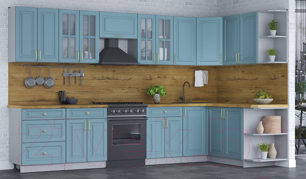 Изображение товара Кухонный гарнитур Интерлиния Мила Шато 1.7x3.4 правая (океан/океан/дуб бунратти)