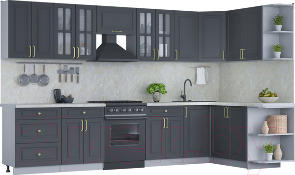 Изображение товара Кухонный гарнитур Интерлиния Мила Шато 1.7x3.4 правая (пепел/пепел/опал светлый)