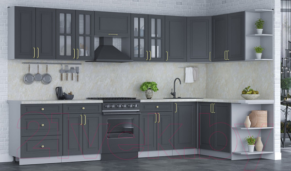 Изображение товара Кухонный гарнитур Интерлиния Мила Шато 1.7x3.4 правая (пепел/пепел/опал светлый)