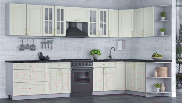 Изображение товара Кухонный гарнитур Интерлиния Мила Шато 1.7x3.5 правая (белый/белый/кастилло темный)