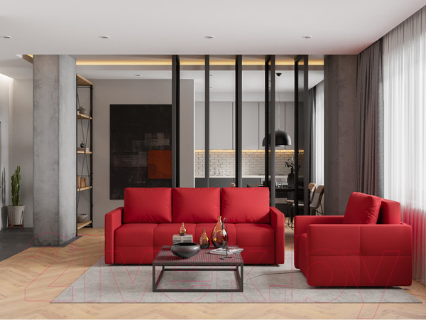 Изображение товара Диван Mebel-Ars Еврокнижка Марсель №2 (кордрой красный)