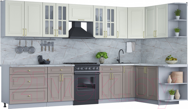 Изображение товара Кухонный гарнитур Интерлиния Мила Шато 1.7x3.5 правая (белый/луна/серый каспий)