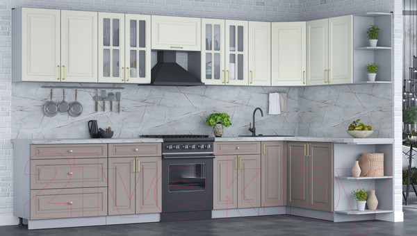 Изображение товара Кухонный гарнитур Интерлиния Мила Шато 1.7x3.5 правая (белый/луна/серый каспий)