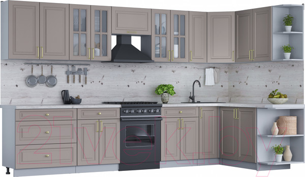 Изображение товара Кухонный гарнитур Интерлиния Мила Шато 1.7x3.5 правая (луна/луна/бискайская сосна)