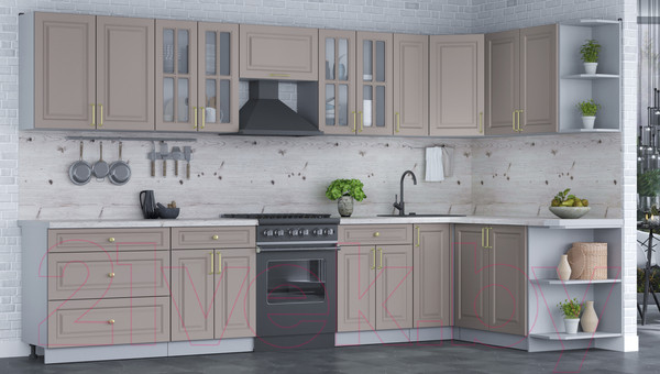 Изображение товара Кухонный гарнитур Интерлиния Мила Шато 1.7x3.5 правая (луна/луна/бискайская сосна)