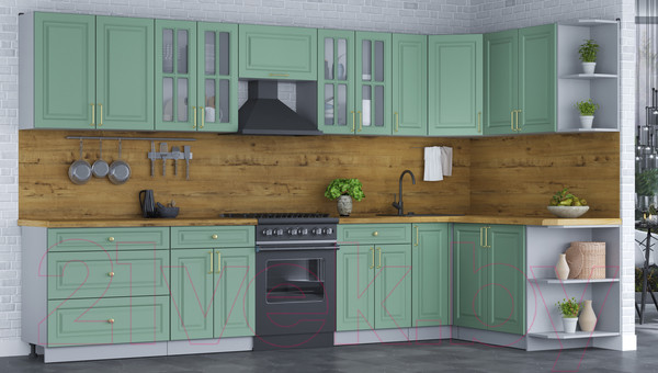 Изображение товара Кухонный гарнитур Интерлиния Мила Шато 1.7x3.5 правая (мята/мята/дуб бунратти)