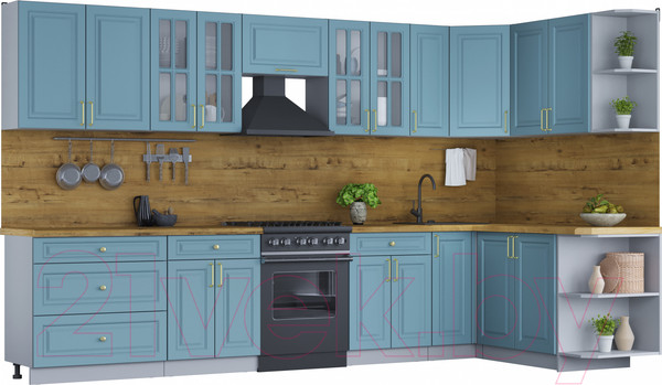 Изображение товара Кухонный гарнитур Интерлиния Мила Шато 1.7x3.5 правая (океан/океан/дуб бунратти)