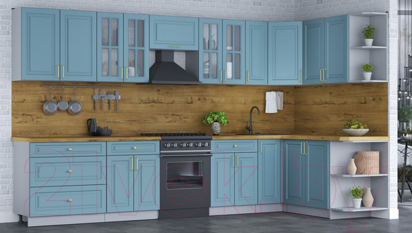 Изображение товара Кухонный гарнитур Интерлиния Мила Шато 1.7x3.5 правая (океан/океан/дуб бунратти)