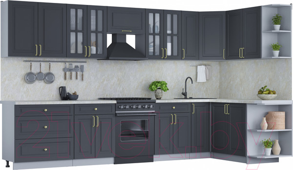 Изображение товара Кухонный гарнитур Интерлиния Мила Шато 1.7x3.5 правая (пепел/пепел/опал светлый)