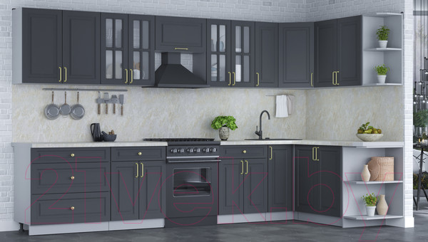 Изображение товара Кухонный гарнитур Интерлиния Мила Шато 1.7x3.5 правая (пепел/пепел/опал светлый)