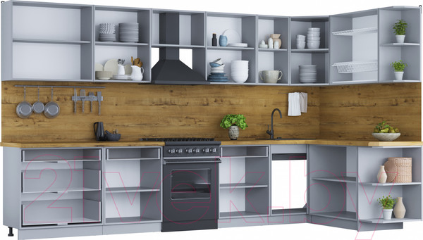 Изображение товара Кухонный гарнитур Интерлиния Мила Шато 1.7x3.6 правая (белый/белый/кастилло темный)