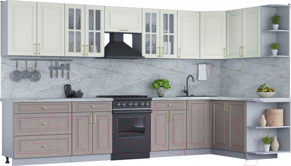 Изображение товара Кухонный гарнитур Интерлиния Мила Шато 1.7x3.6 правая (белый/луна/серый каспий)