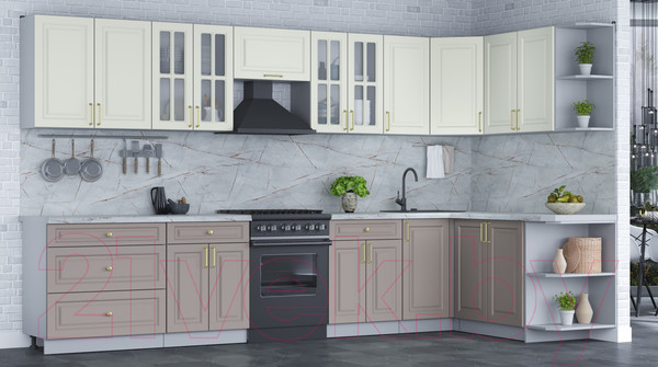 Изображение товара Кухонный гарнитур Интерлиния Мила Шато 1.7x3.6 правая (белый/луна/серый каспий)