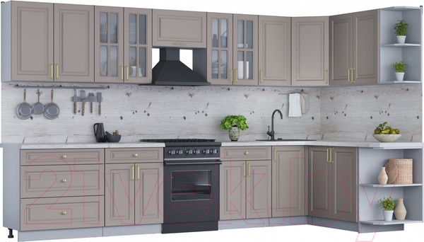 Изображение товара Кухонный гарнитур Интерлиния Мила Шато 1.7x3.6 правая (луна/луна/бискайская сосна)