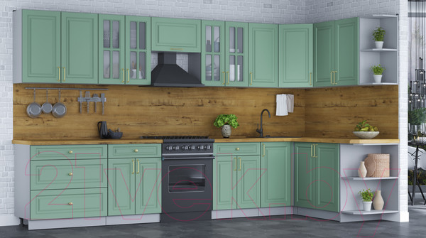 Изображение товара Кухонный гарнитур Интерлиния Мила Шато 1.7x3.6 правая (мята/мята/дуб бунратти)