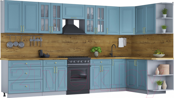 Изображение товара Кухонный гарнитур Интерлиния Мила Шато 1.7x3.6 правая (океан/океан/дуб бунратти)