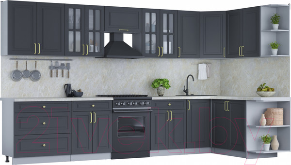 Изображение товара Кухонный гарнитур Интерлиния Мила Шато 1.7x3.6 правая (пепел/пепел/опал светлый)