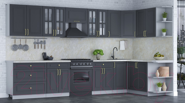 Изображение товара Кухонный гарнитур Интерлиния Мила Шато 1.7x3.6 правая (пепел/пепел/опал светлый)