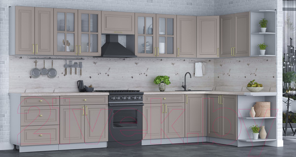 Изображение товара Кухонный гарнитур Интерлиния Мила Шато 1.7x3.8 правая (луна/луна/бискайская сосна)