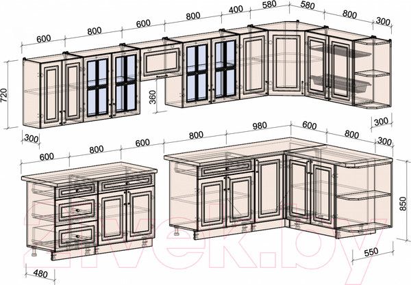 Изображение товара Кухонный гарнитур Интерлиния Мила Шато 1.7x3.8 правая (пепел/пепел/опал светлый)