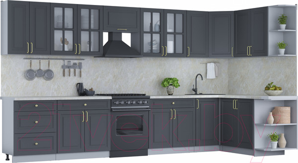 Изображение товара Кухонный гарнитур Интерлиния Мила Шато 1.7x3.8 правая (пепел/пепел/опал светлый)