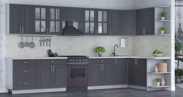 Изображение товара Кухонный гарнитур Интерлиния Мила Шато 1.7x3.8 правая (пепел/пепел/опал светлый)