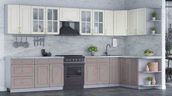 Изображение товара Кухонный гарнитур Интерлиния Мила Шато 1.7x3.7 правая (белый/луна/серый каспий)