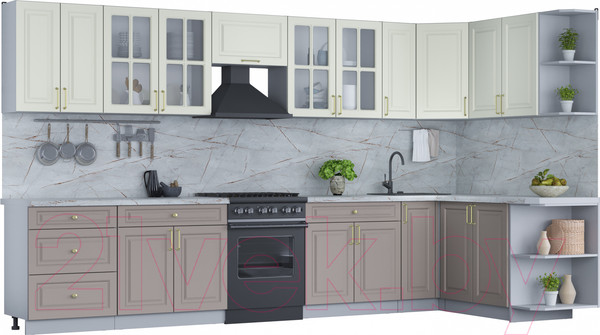 Изображение товара Кухонный гарнитур Интерлиния Мила Шато 1.7x3.7 правая (белый/луна/серый каспий)