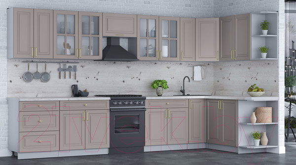 Изображение товара Кухонный гарнитур Интерлиния Мила Шато 1.7x3.7 правая (луна/луна/бискайская сосна)