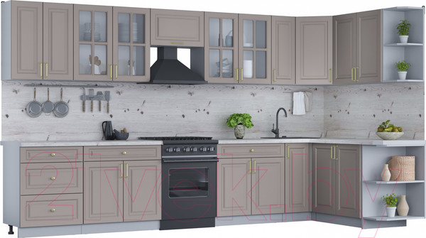 Изображение товара Кухонный гарнитур Интерлиния Мила Шато 1.7x3.7 правая (луна/луна/бискайская сосна)