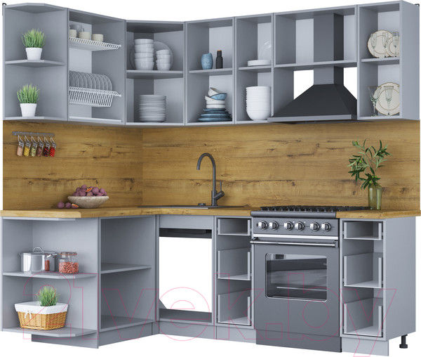 Изображение товара Кухонный гарнитур Интерлиния Мила Шато 1.5x2.2 левая (белый/белый/кастилло темный)