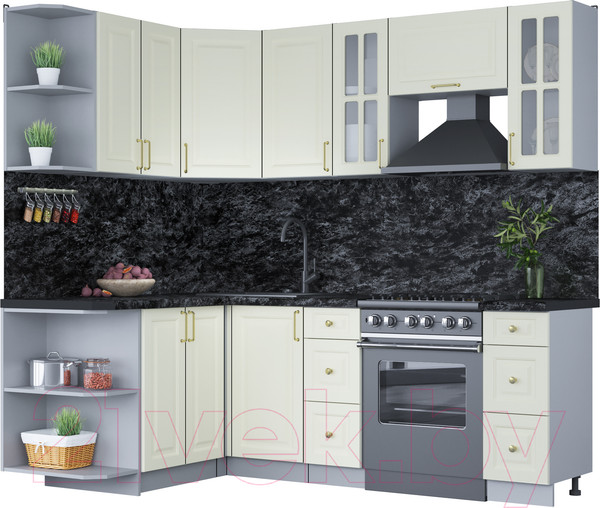 Изображение товара Кухонный гарнитур Интерлиния Мила Шато 1.5x2.2 левая (белый/белый/кастилло темный)