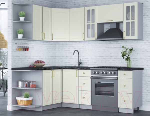 Изображение товара Кухонный гарнитур Интерлиния Мила Шато 1.5x2.2 левая (белый/белый/кастилло темный)