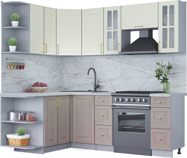 Изображение товара Кухонный гарнитур Интерлиния Мила Шато 1.5x2.2 левая (белый/луна/серый каспий)