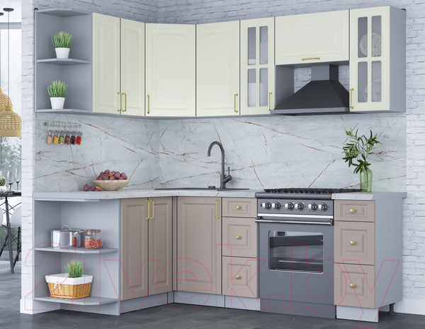 Изображение товара Кухонный гарнитур Интерлиния Мила Шато 1.5x2.2 левая (белый/луна/серый каспий)