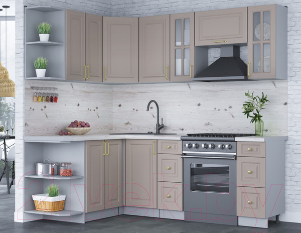 Изображение товара Кухонный гарнитур Интерлиния Мила Шато 1.5x2.2 левая (луна/луна/бискайская сосна)