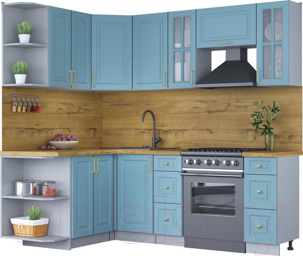 Изображение товара Кухонный гарнитур Интерлиния Мила Шато 1.5x2.2 левая (океан/океан/дуб бунратти)
